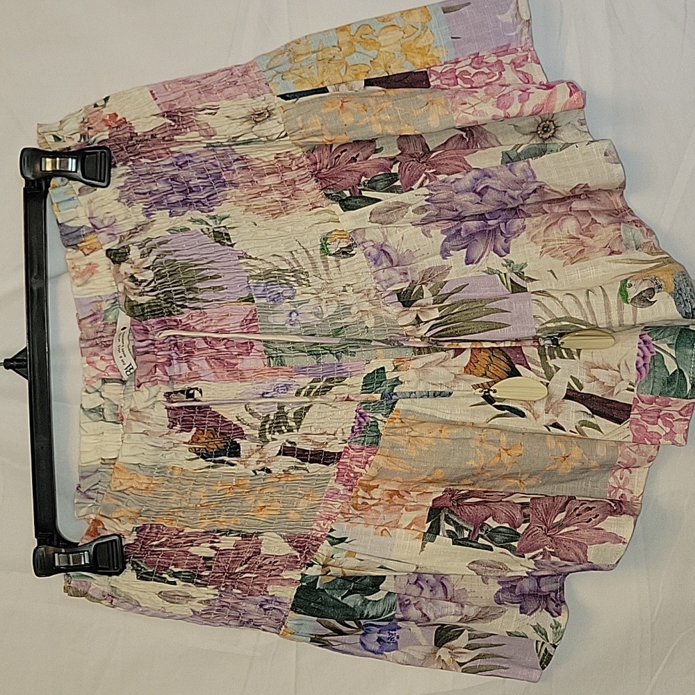 Zara Floral Tiered Cream Shorts with Purple and Green Accents